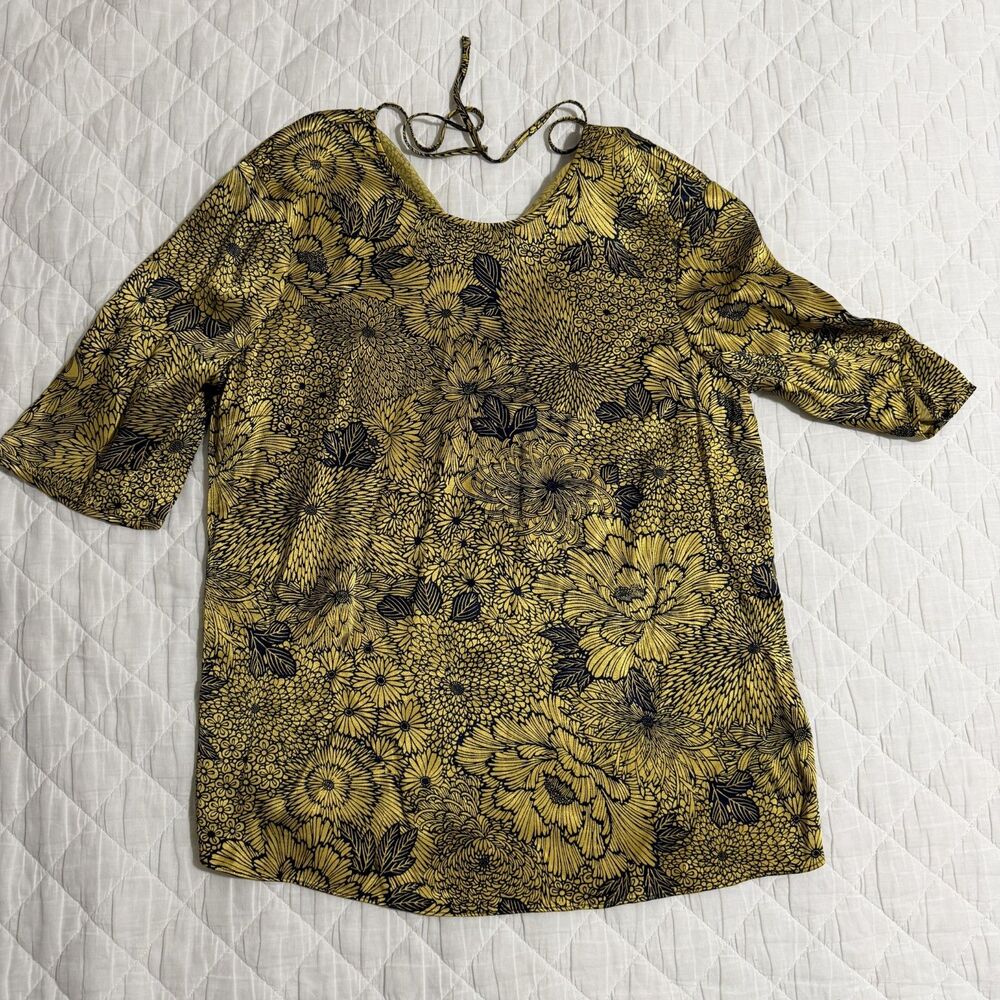 L.K. Bennett Womens 6 Gold Floral Print Blouse Shirt Elegant